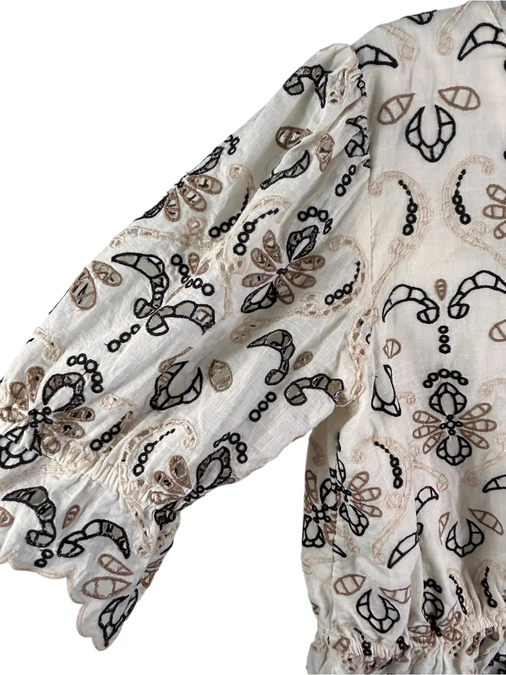 Anthropologie Embroidered Eyelet Peplum Top